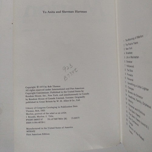 Marlon, Portrait of the Rebel As an Artist by Bob Thomas 1973 first edition