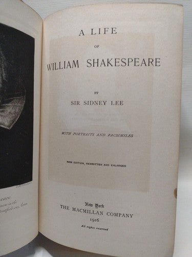 A LIFE OF WILLIAM SHAKESPEARE BY SIDNEY LEE -1916 -Hardcover No DJ -New Edition