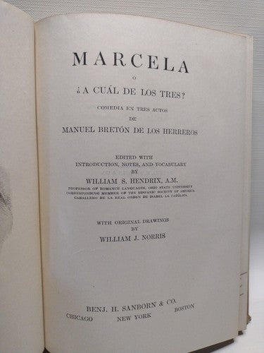 Marcela O¿ A Cuál De Los Tres? Bretón De Los Herreros, Manuel Herreros -1922 HC