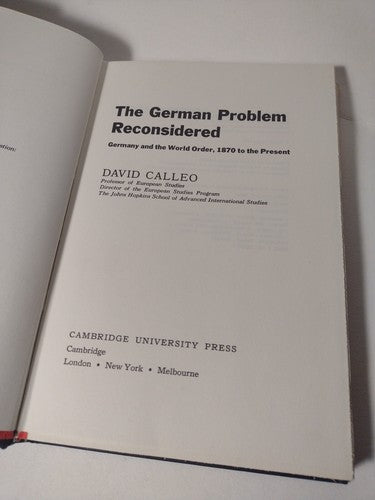 The German Problem Reconsidered by David Calleo -1978 -Hardcover -German History