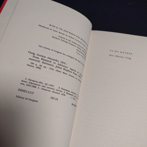 From Bismarck to Adenauer: Aspects of German Statecraft by Gordon Craig -1962 HC
