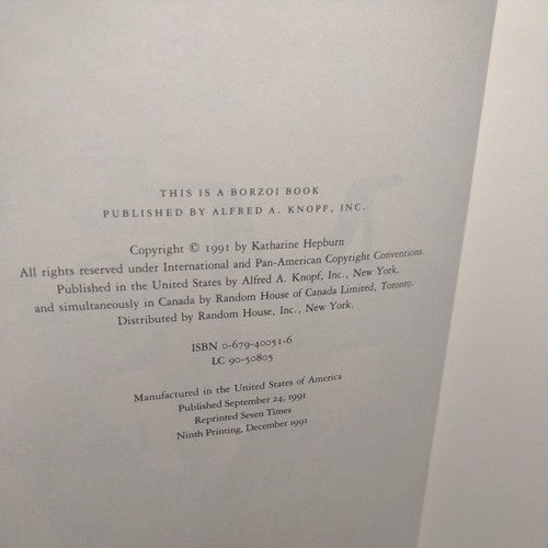 Me: Stories of My Life by Katharine Hepburn -1991 Hardcover -Biographies