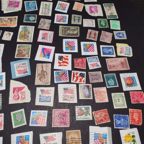 Vintage International Stamp Lot (C1) -Mixed On/Off Paper (Zimbabwe, US, Spain +)