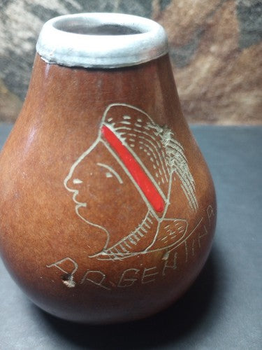 ARGENTINA Yerba Mate Art Dried Tea Cup  Gourd  Carved Handmade 1990’s 3 5/8”