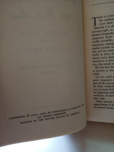Encyclopedia of the Great Composers and Their Music by Milton Cross Vol. 1 1962