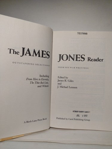 The James Jones Reader: Outstanding Selections Edited By James Giles -1991 -HCDJ