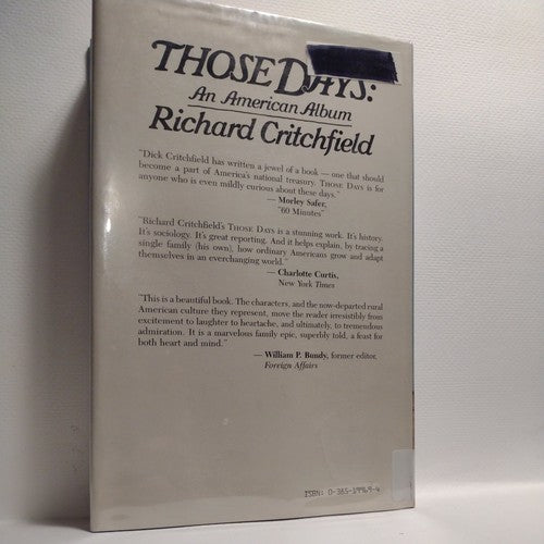 Those Days by Richard Critchfield (1986, Hardcover) 1st Edition.