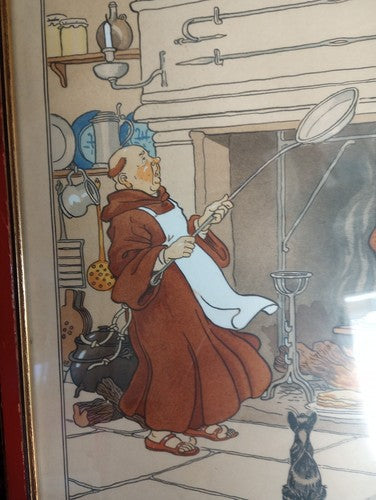 1910 HARRY ELIOTT WATERCOLOR POCHOIR PRINTS Monk Framed vintage