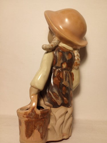 Vintage UCTCI Japan Girl With Duck Bisque Figurine Ceramic Pottery VG