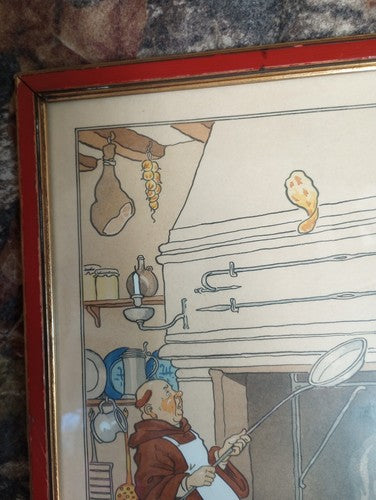 1910 HARRY ELIOTT WATERCOLOR POCHOIR PRINTS Monk Framed vintage