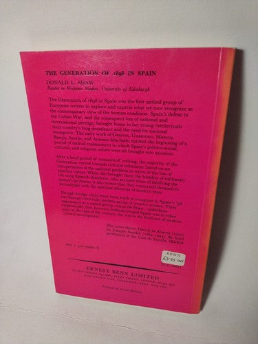 The Generation of 1898 in Spain by Donald Shaw -Paperback -1975 -Spain History