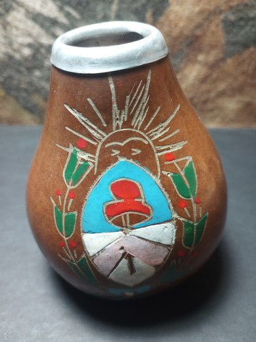 ARGENTINA Yerba Mate Art Dried Tea Cup  Gourd  Carved Handmade 1990’s 3 5/8”