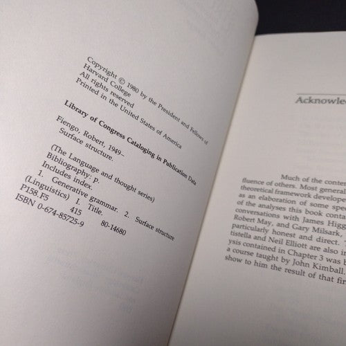 Surface Structure by Robert Fiengo -Hardcover -1980 -Vintage Philosophy / Math
