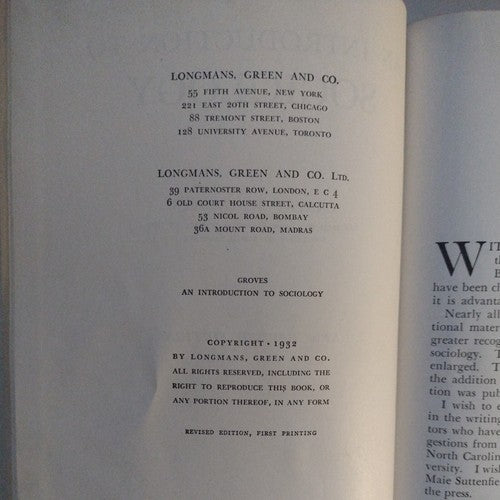 An Introduction to Sociology Ernest R. Groves 1932 Hardcover  Rev 1st Printing