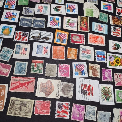 Vintage International Stamp Lot (G1) -Mixed On/Off Paper (US, Spain, Canada, +)
