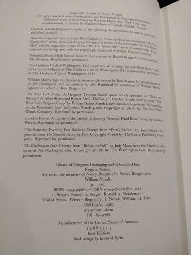 My Turn : The Memoirs of Nancy Reagan by William Novak and Nancy Reagan (1989