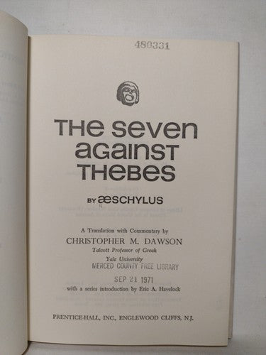 The Seven Against Thebes By Æschylus -1978 -HCwDJ -1st Print Classic Literature