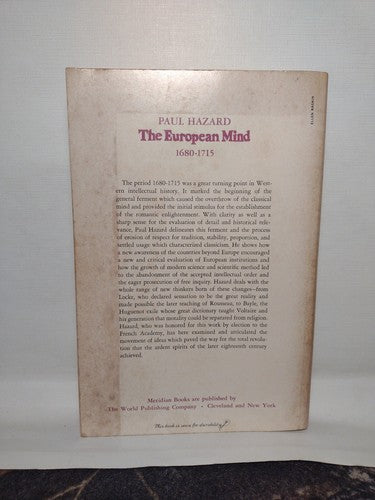 The European Mind 1680-1715 (1963 Paperback) -1st Meridian Print -Europe History