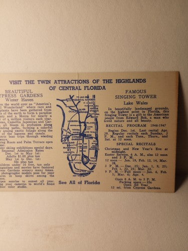Cyprus Garden Florida Tourist Card Vintage 5.5 X 3.5
