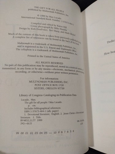 The Gift for All People : Thoughts on God's Great Grace by Max Lucado (1999, Ha…