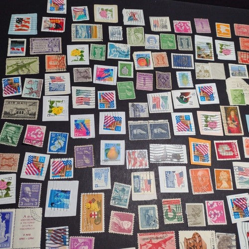 Vintage International Stamp Lot (G1) -Mixed On/Off Paper (US, Spain, Canada, +)