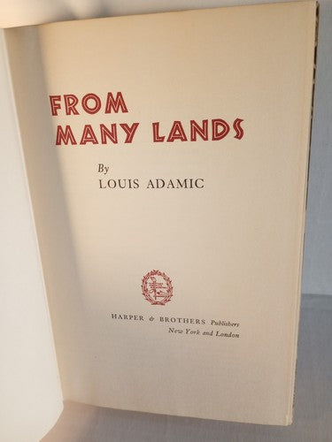 From Many Lands by Louis Adamic, 1940 Hardcover Ex Libris History