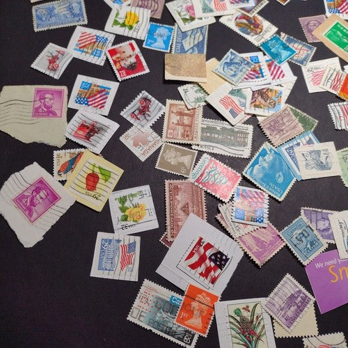 Vintage International Stamp Lot (A1) -Mixed On/Off Paper (US, Spain, Canada, +)