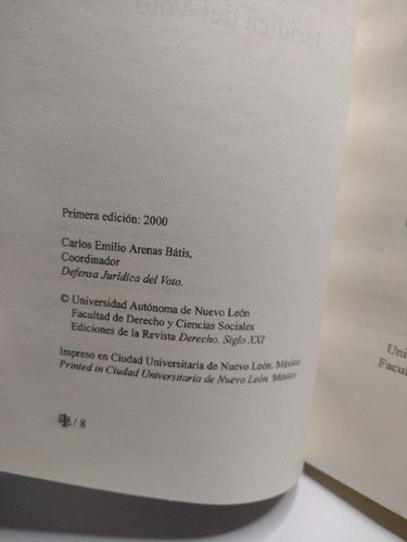 Defensa Jurídica Del Voto Por Carlos Emilio Arenas Bátiz -2000 -PB -