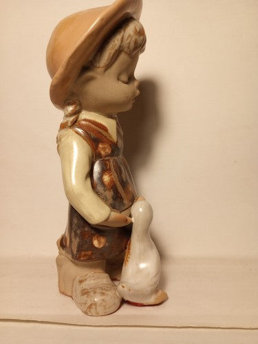 Vintage UCTCI Japan Girl With Duck Bisque Figurine Ceramic Pottery VG