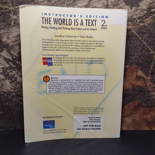 The World Is A Text by Jonathan Silverman Instructor's Edition -Paperback 2006