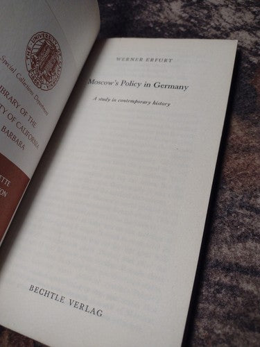 Moscow's Policy in Germany by Werner Erfurt -1959 -Paperback -Vintage Politics