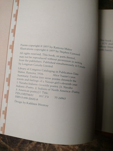 Alice Yazzie's Year: Poems by Ramona Maher -Hardcover W/ DJ -1977 -Children's