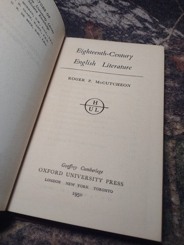 Eighteenth-Century English Literature by Roger McCutcheon Hardcover 1950 Vintage