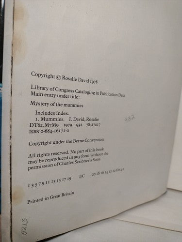 Mysteries Of The Mummies Edited By Dr. Rosalie David -1978 -HCwDJ -ExLibrary