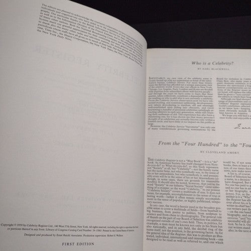 International Celebrity Register U.S. Edition -1959 First Edition Hardcover