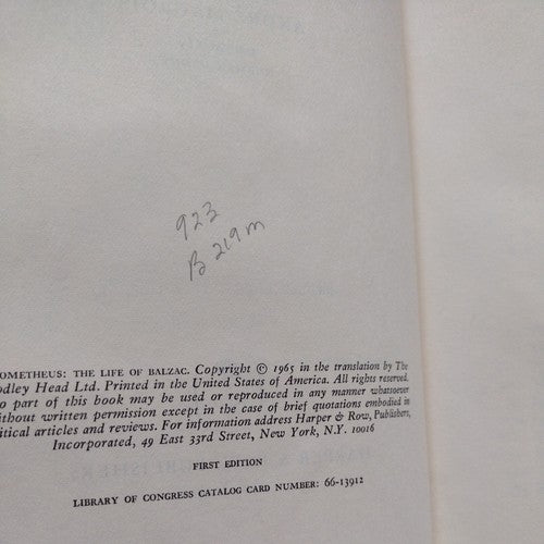 Prometheus The Life of Balzac Andre Maurois Hardcover Dust Jacket First Edition