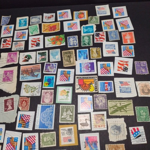 Vintage International Stamp Lot (H1) -Mixed On/Off Paper (US, Spain, Canada, +)