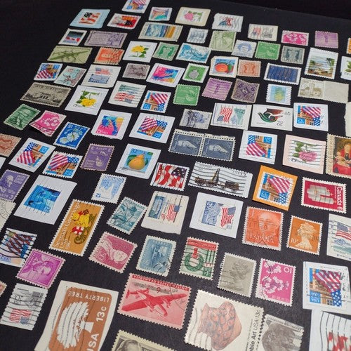 Vintage International Stamp Lot (G1) -Mixed On/Off Paper (US, Spain, Canada, +)