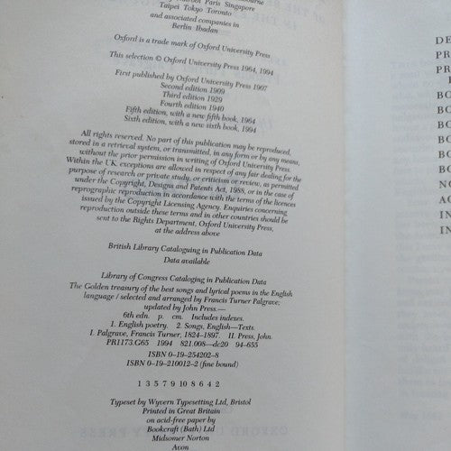 The Golden Treasury of the Best Songs and Lyrical Poems in the English Language