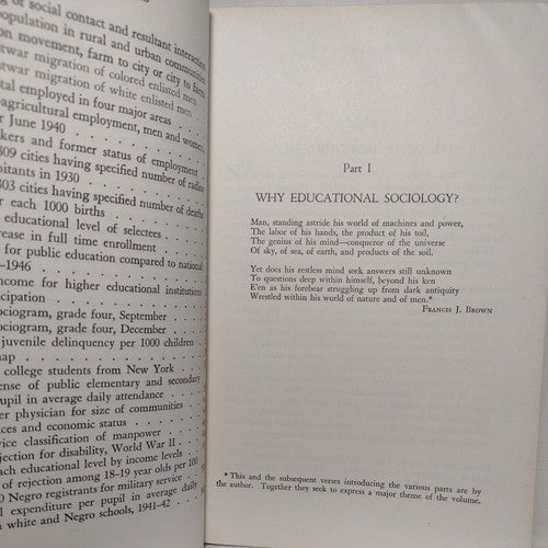 Educational Sociology By Francis Brown -HC no DJ -1950 5Th Printing Sociology