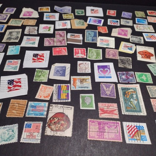 Vintage International Stamp Lot (E1) -Mixed On/Off Paper (US, Italy, Zimbabwe +)