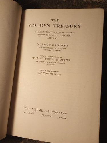 The Golden Treasury  By Francis T. Palgrave 1929 2nd Edition