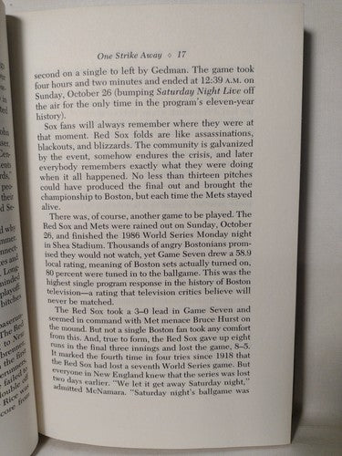 One Strike Away: The story of the 1986 Red Sox by Dan Shaughnessy -HCwDJ -1987