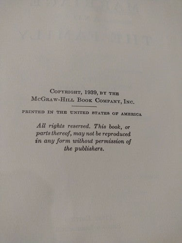 Marriage And The Family, Ray E. Baber (1939) 1st edition, 2nd impression