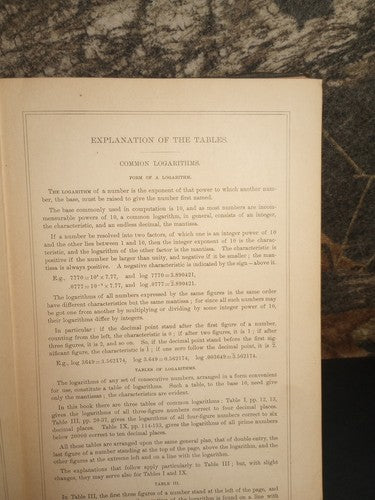 Logarithmic Tables by Prof. George William Jones -Hardcover -1893 -4th Edition