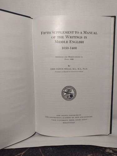 A Manual Of Middle English, 1050-1400 Fifth Supplement by John Wells -1932 -HC