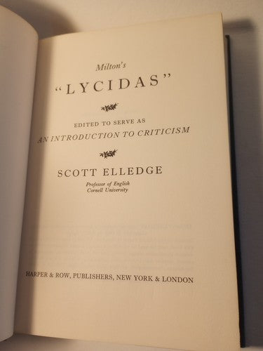 Milton's Lycidas By Scott Elledge 1966 Cornell University HC