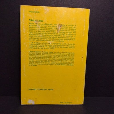 Mind in Action: An Essay in Philosophical Psychology by C. H. Whiteley - 1973 PB