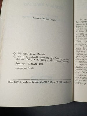 Theory and Reality by Mario Bunge  1972 (Spanish Edition) Paperback