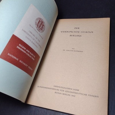 Der Vier Mächte-Status Berlins von Dr. Joachim Rottmann - German Paperback 1959